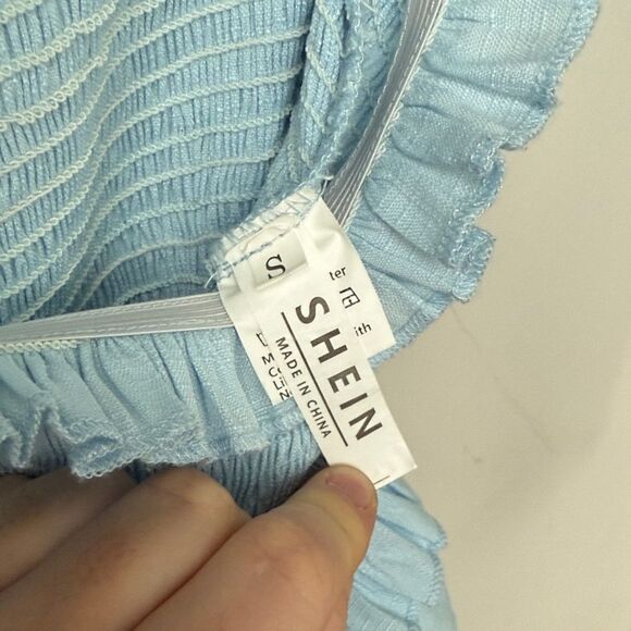 Shein Ultra Soft High Waisted Stretchy Flowy Light Blue Shirred Tiered Skirt - Picture 5 of 7